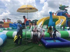 Outdoor Inflatable Water Park On Land For Theme Park