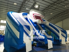 Double Lane Shark Kid Pools With Slides Inflatable Water Slide