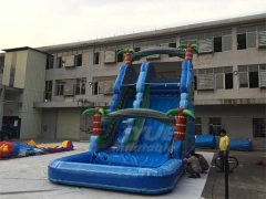 Commercial Use Durable PVC Tarpaulin Inflatable Tropical Palm Tree Water Splash Slide With Pool