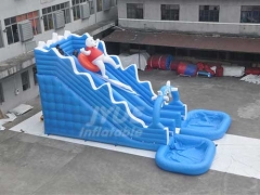 Outdor Summer Cool PVC Polar Bear InflatableWater Slide With Two Swimming Pool