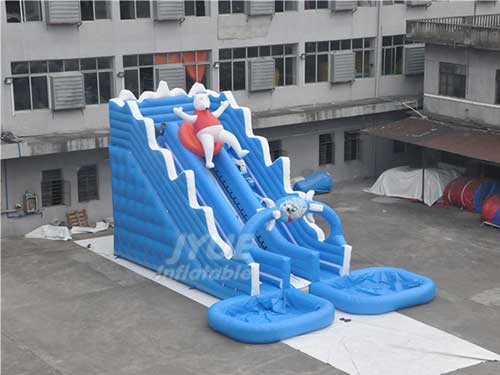 Outdor Summer Cool PVC Polar Bear InflatableWater Slide With Two Swimming Pool