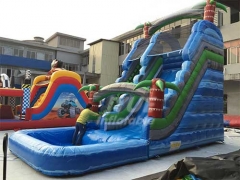 Commercial Use Durable PVC Tarpaulin Inflatable Tropical Palm Tree Water Splash Slide With Pool