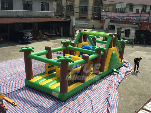 Outdoor Sport Game Challenge Jungle Theme Inflatable Obstacle Course Toy For Kids