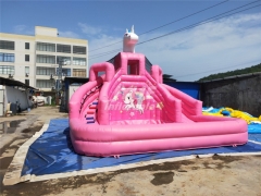 Unicorn Bounce Land Double Water Slide With Splash Pool