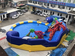 Blow Up Water Playground Fun Shark Inflatable Backyard Water Slide And Pool