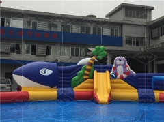 Blow Up Water Playground Fun Shark Inflatable Backyard Water Slide And Pool