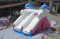Dolphin Pink Inflatable Swimming Pool Slides For Inground Pools